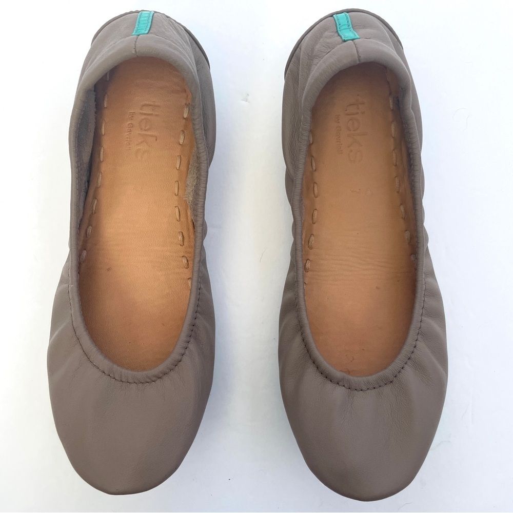 Tieks Taupe Ballet Flats with Turquoise Detail